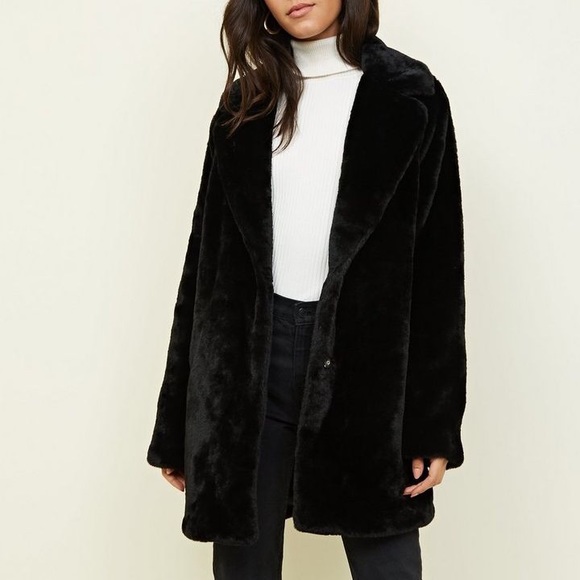 New Look Jackets & Blazers - New Look Black Faux Fur Coat
